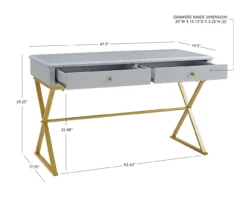 Glam Gray & Gold 2-Drawer Campaign Desk -Home Furniture Store 810543219 D8 11