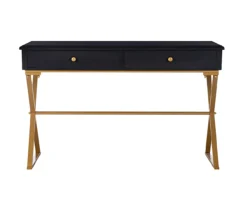 Glam Black & Gold 2-Drawer Campaign Desk -Home Furniture Store 810543220 3