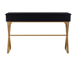 Glam Black & Gold 2-Drawer Campaign Desk -Home Furniture Store 810543220 4