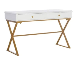 Glam White & Gold 2-Drawer Campaign Desk 7 Glam White & Gold 2-Drawer Campaign Desk -Home Furniture Store 810543228 A0 1