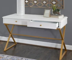 Glam White & Gold 2-Drawer Campaign Desk 4 Glam White & Gold 2-Drawer Campaign Desk -Home Furniture Store 810543228 A0 10