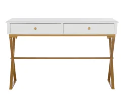 Glam White & Gold 2-Drawer Campaign Desk