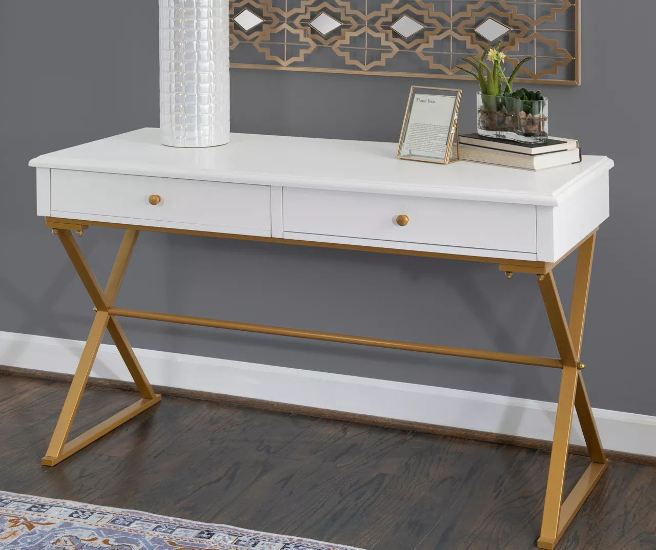 Glam White & Gold 2-Drawer Campaign Desk Glam White & Gold 2-Drawer Campaign Desk -Home Furniture Store 810543228 A0 8