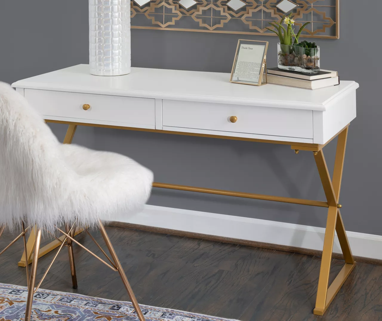 Glam White & Gold 2-Drawer Campaign Desk Glam White & Gold 2-Drawer Campaign Desk -Home Furniture Store 810543228 A0 9