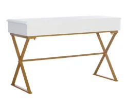 Glam White & Gold 2-Drawer Campaign Desk 9 Glam White & Gold 2-Drawer Campaign Desk -Home Furniture Store 810543228 A4 4