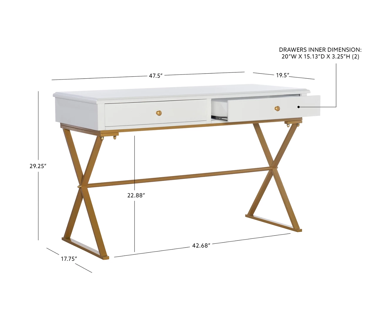 Glam White & Gold 2-Drawer Campaign Desk Glam White & Gold 2-Drawer Campaign Desk -Home Furniture Store 810543228 D8 12