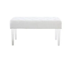 Marie Glitz White Tufted Linen Acrylic Leg Bench -Home Furniture Store 810543267 3