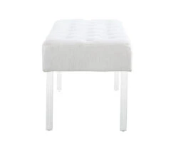 Marie Glitz White Tufted Linen Acrylic Leg Bench -Home Furniture Store 810543267 4