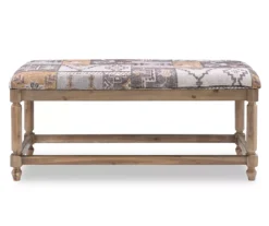 Gray Moroccan Tapestry Upholstered Rustic Driftwood Bench -Home Furniture Store 810543274 3