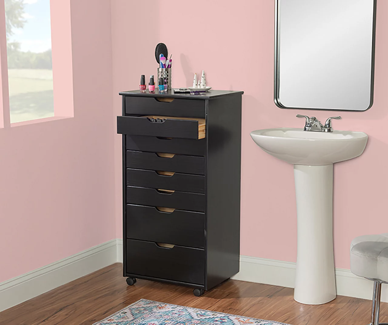 Craft Mate Black Wood 8-Drawer Rolling Storage Cart Craft Mate Black Wood 8-Drawer Rolling Storage Cart -Home Furniture Store 810543294 2