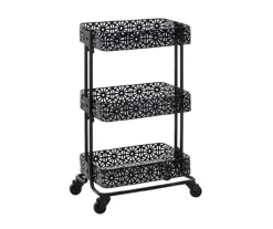 Mabry Black 3-Tier Pierced Floral Rolling Cart