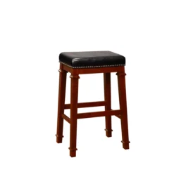 Clark Dark Cherry & Black Upholstered Faux Leather Backless Bar Stool