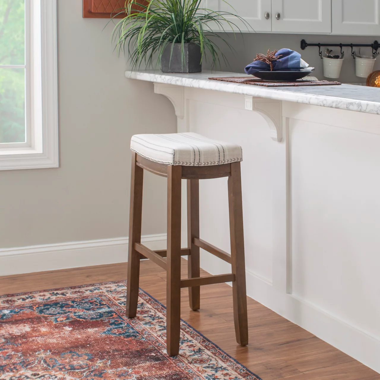 Brooke Natural & Dark Brown Backless Padded Bar Stool Brooke Natural & Dark Brown Backless Padded Bar Stool -Home Furniture Store 810543423 2