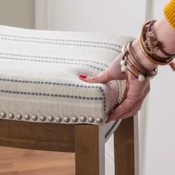 Brooke Natural & Dark Brown Backless Padded Bar Stool 4 Brooke Natural & Dark Brown Backless Padded Bar Stool -Home Furniture Store 810543423 3