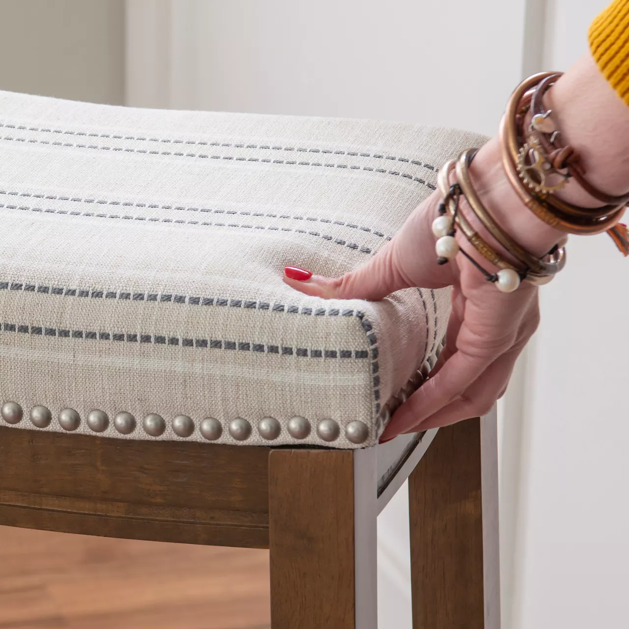 Brooke Natural & Dark Brown Backless Padded Bar Stool Brooke Natural & Dark Brown Backless Padded Bar Stool -Home Furniture Store 810543423 3