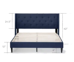 Isabelle Navy Upholstered Twin Wingback Bed -Home Furniture Store 810547602 810547606 810547614 810547610 3