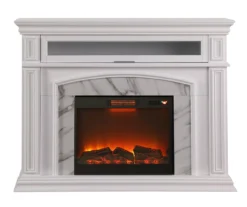 62" Grand White Faux Marble Electric Fireplace