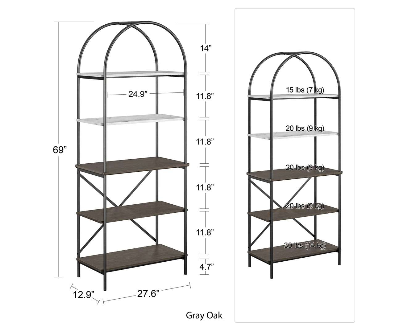 Vivinne Gray 5-Shelf Bookcase Vivinne Gray 5-Shelf Bookcase -Home Furniture Store 810589034 1