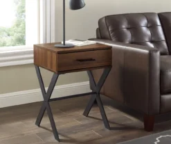 Walker Edison Dark Walnut X Leg Side Table
