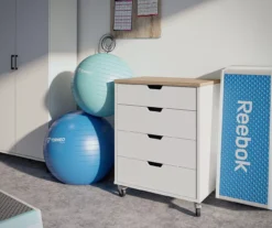 Evolution Vantage White & Weathered Oak 4-Drawer Storage Cart -Home Furniture Store 810597741 4