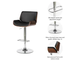 Glitzhome Mid-Century Modern Faux Leather & Chrome Adjustable Bar Stools, 2-Pack -Home Furniture Store 810598742 A0 6