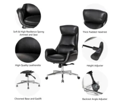 Black Mid-Century Modern Faux Leather Executive Office Chair 7 Black Mid-Century Modern Faux Leather Executive Office Chair -Home Furniture Store 810598936 A0 6