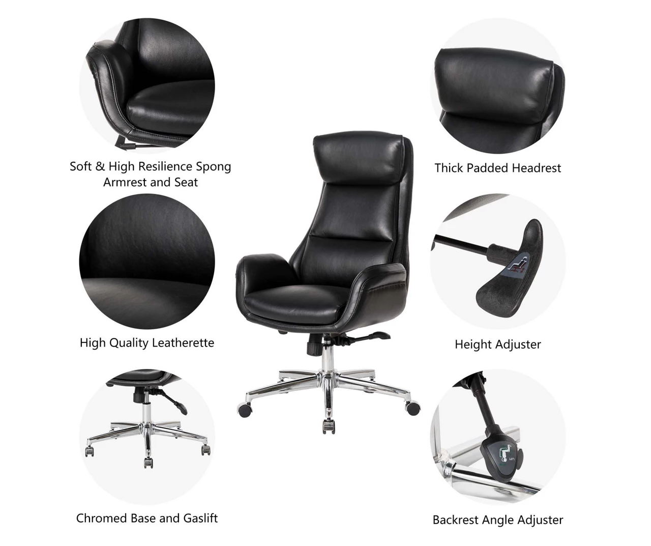 Black Mid-Century Modern Faux Leather Executive Office Chair Black Mid-Century Modern Faux Leather Executive Office Chair -Home Furniture Store 810598936 A0 6