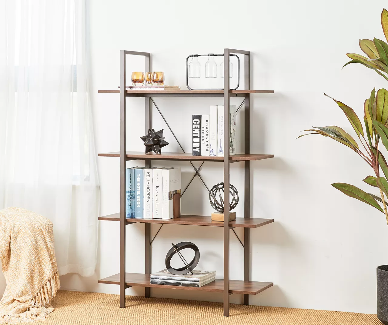 Walnut Modern Open 4-Shelf Bookcase Walnut Modern Open 4-Shelf Bookcase -Home Furniture Store 810598940 A0 2