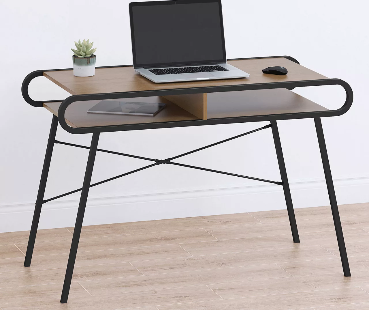 Black Metal & Woodgrain Rounded Edge Desk Black Metal & Woodgrain Rounded Edge Desk -Home Furniture Store 810606675 B0