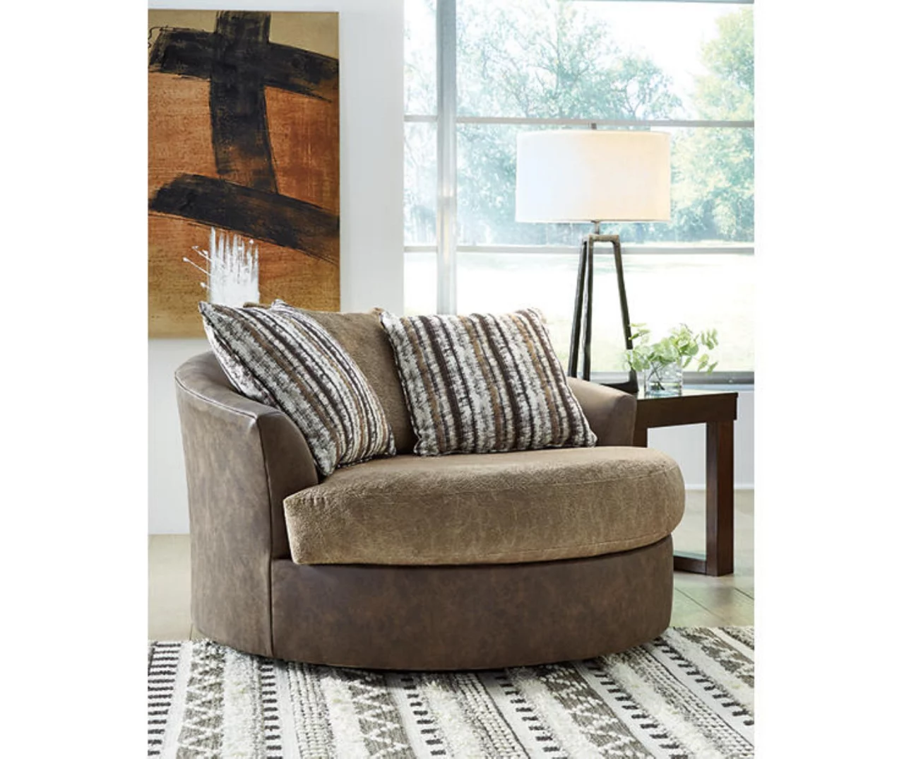 Alesbury Brown Faux Leather Oversize Swivel Accent Chair Alesbury Brown Faux Leather Oversize Swivel Accent Chair -Home Furniture Store 810612255 5