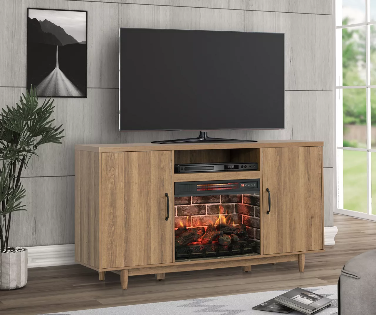 60" Modern Tan Electric Fireplace Console 60" Modern Tan Electric Fireplace Console -Home Furniture Store 810617759 B0