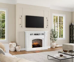 62" White Marble Grand Electric Fireplace Console -Home Furniture Store 810617766 B0 3