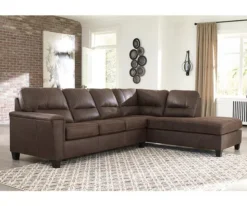 Signature Design By Ashley Navi Chestnut Faux Leather Sleeper Sectional With Right-Facing Chaise -Home Furniture Store combo760017 2